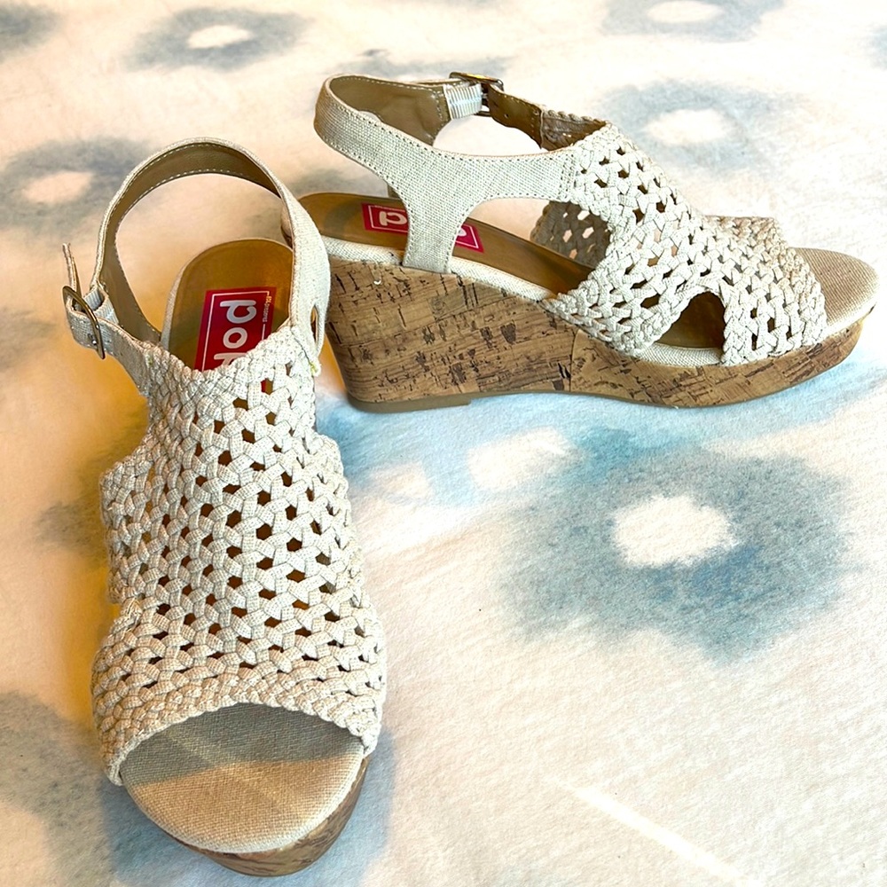 pop woven cork wedge sandals
